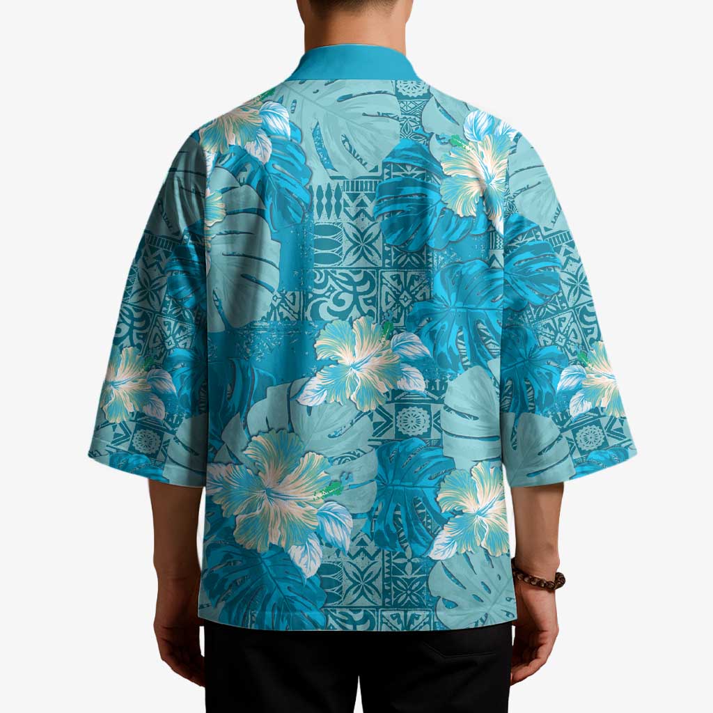 Hawaii Kimono Teal Polynesian Monstera Patterns DT05 - Polynesian Pride