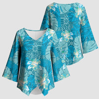 Hawaii Kimono Sleeve Blouse Teal Polynesian Monstera Patterns DT05 - Polynesian Pride