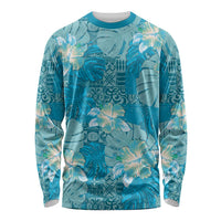 Hawaii Long Sleeve Shirt Teal Polynesian Monstera Patterns DT05 Unisex Teal - Polynesian Pride