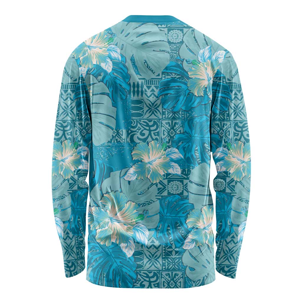 Hawaii Long Sleeve Shirt Teal Polynesian Monstera Patterns DT05 - Polynesian Pride