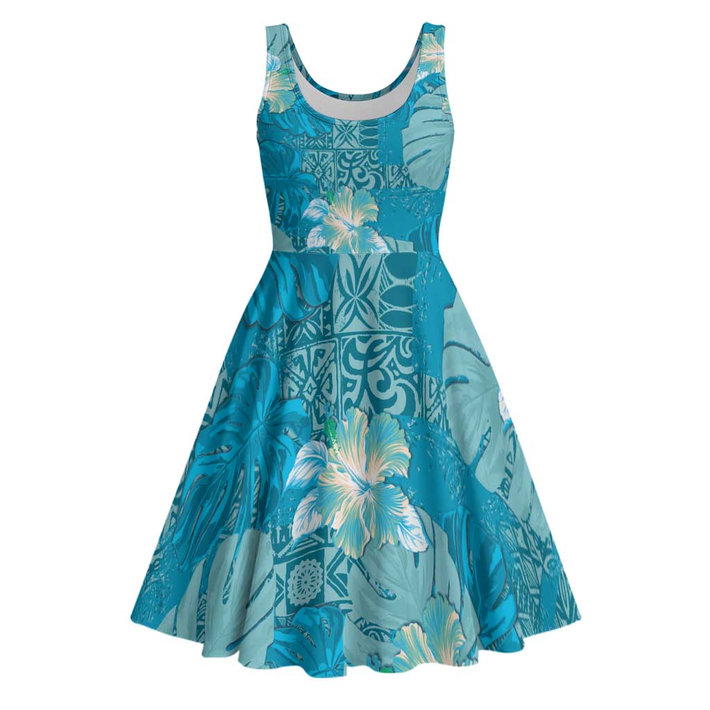 Hawaii Midi Dress Teal Polynesian Monstera Patterns DT05 Teal - Polynesian Pride