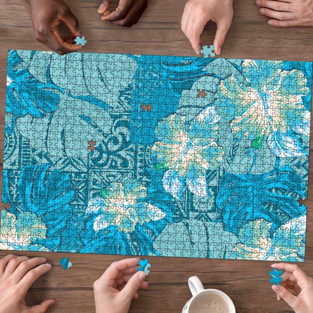 Hawaii Puzzle Teal Polynesian Monstera Patterns DT05 - Polynesian Pride