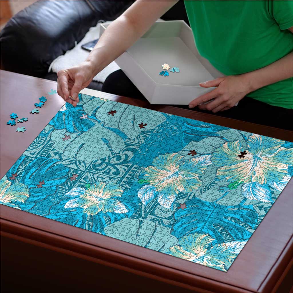Hawaii Puzzle Teal Polynesian Monstera Patterns DT05 - Polynesian Pride