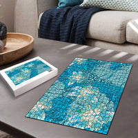 Hawaii Puzzle Teal Polynesian Monstera Patterns DT05 - Polynesian Pride
