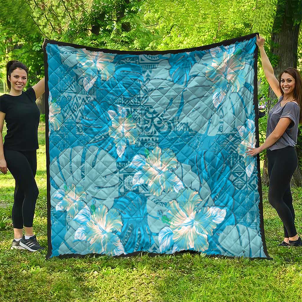 Hawaii Quilt Teal Polynesian Monstera Patterns DT05 - Polynesian Pride