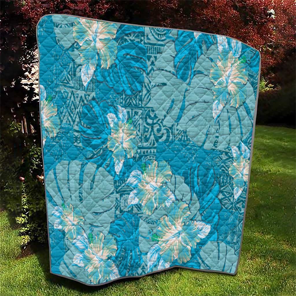 Hawaii Quilt Teal Polynesian Monstera Patterns DT05 - Polynesian Pride