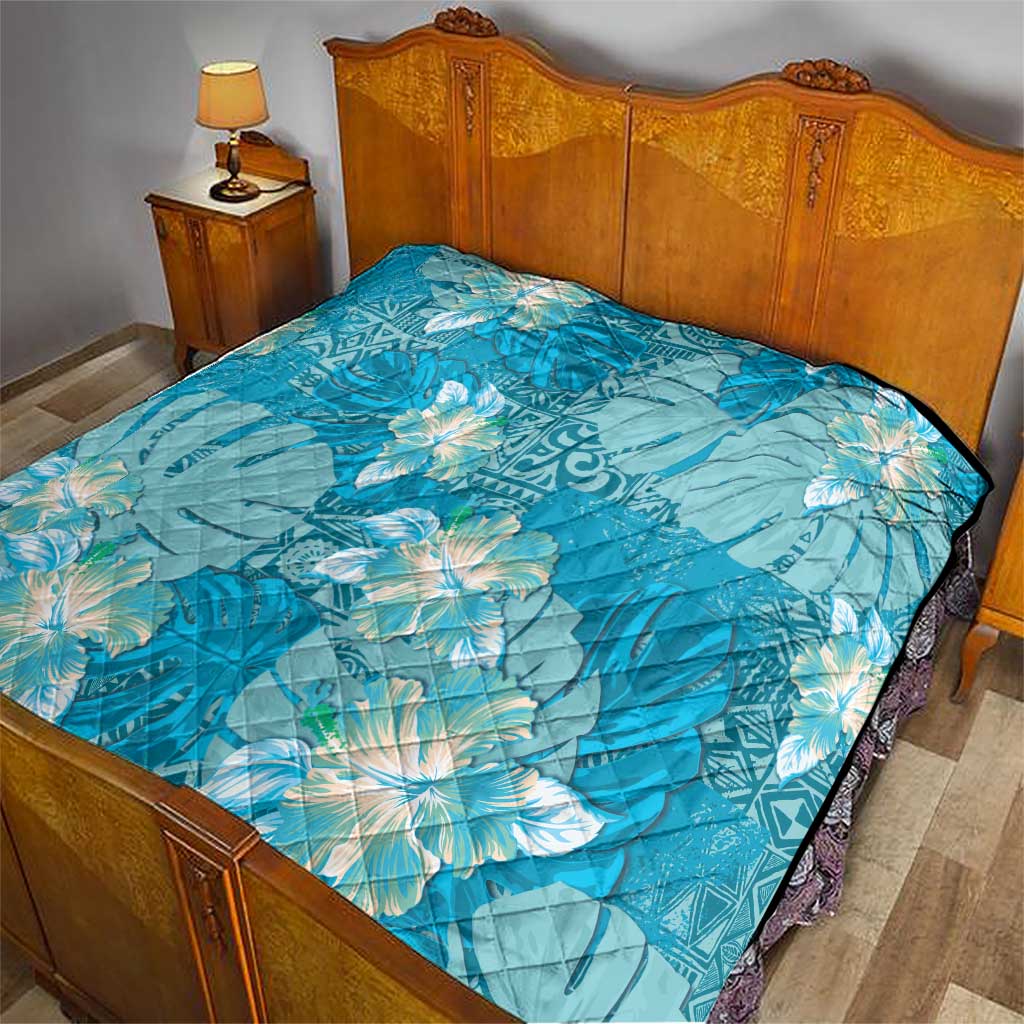 Hawaii Quilt Teal Polynesian Monstera Patterns DT05 - Polynesian Pride