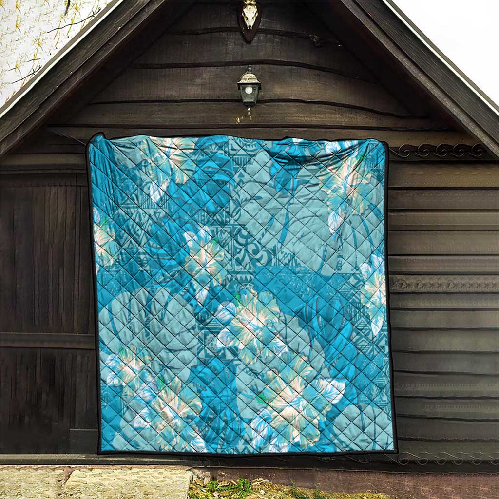 Hawaii Quilt Teal Polynesian Monstera Patterns DT05 - Polynesian Pride