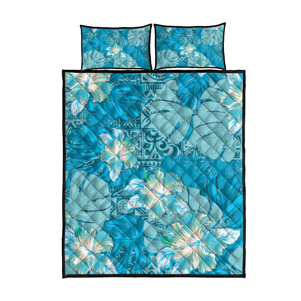 Hawaii Quilt Bed Set Teal Polynesian Monstera Patterns DT05 - Polynesian Pride