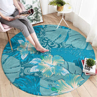 Hawaii Round Carpet Teal Polynesian Monstera Patterns DT05 - Polynesian Pride