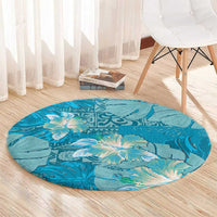 Hawaii Round Carpet Teal Polynesian Monstera Patterns DT05 - Polynesian Pride