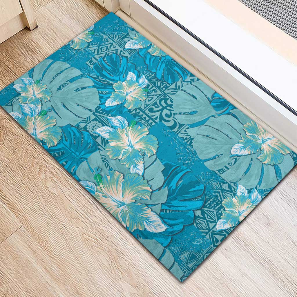 Hawaii Rubber Doormat Teal Polynesian Monstera Patterns DT05 - Polynesian Pride