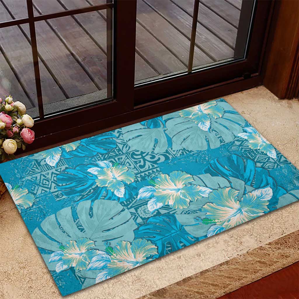 Hawaii Rubber Doormat Teal Polynesian Monstera Patterns DT05 - Polynesian Pride