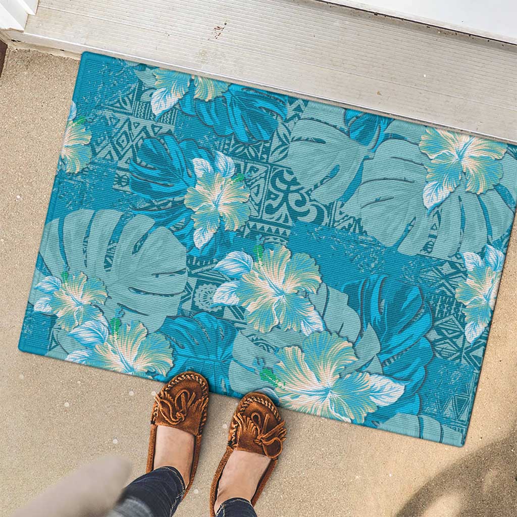Hawaii Rubber Doormat Teal Polynesian Monstera Patterns DT05 - Polynesian Pride