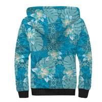 Hawaii Sherpa Hoodie Teal Polynesian Monstera Patterns DT05 - Polynesian Pride
