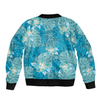 Hawaii Sleeve Zip Bomber Jacket Teal Polynesian Monstera Patterns DT05 - Polynesian Pride