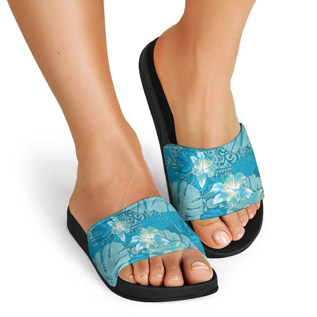 Hawaii Slide Sandals Teal Polynesian Monstera Patterns DT05 - Polynesian Pride