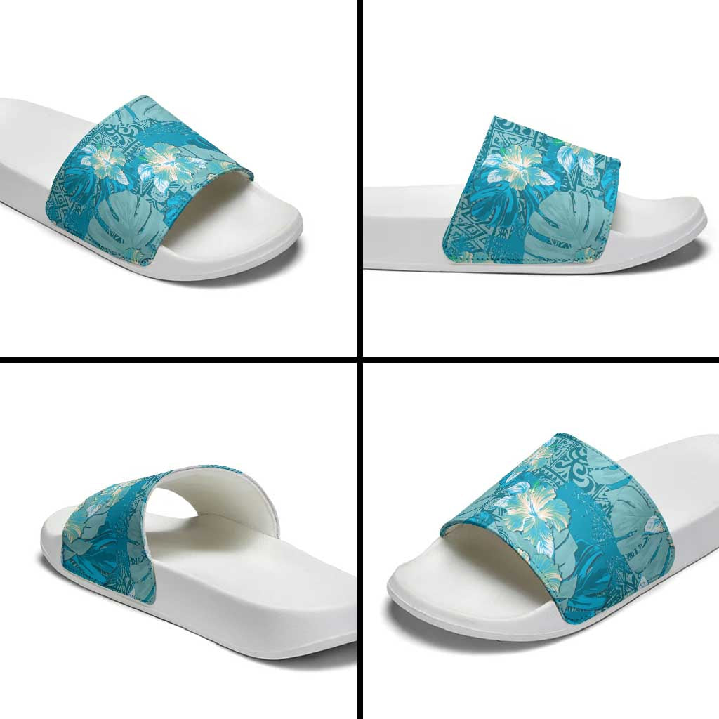 Hawaii Slide Sandals Teal Polynesian Monstera Patterns DT05 - Polynesian Pride
