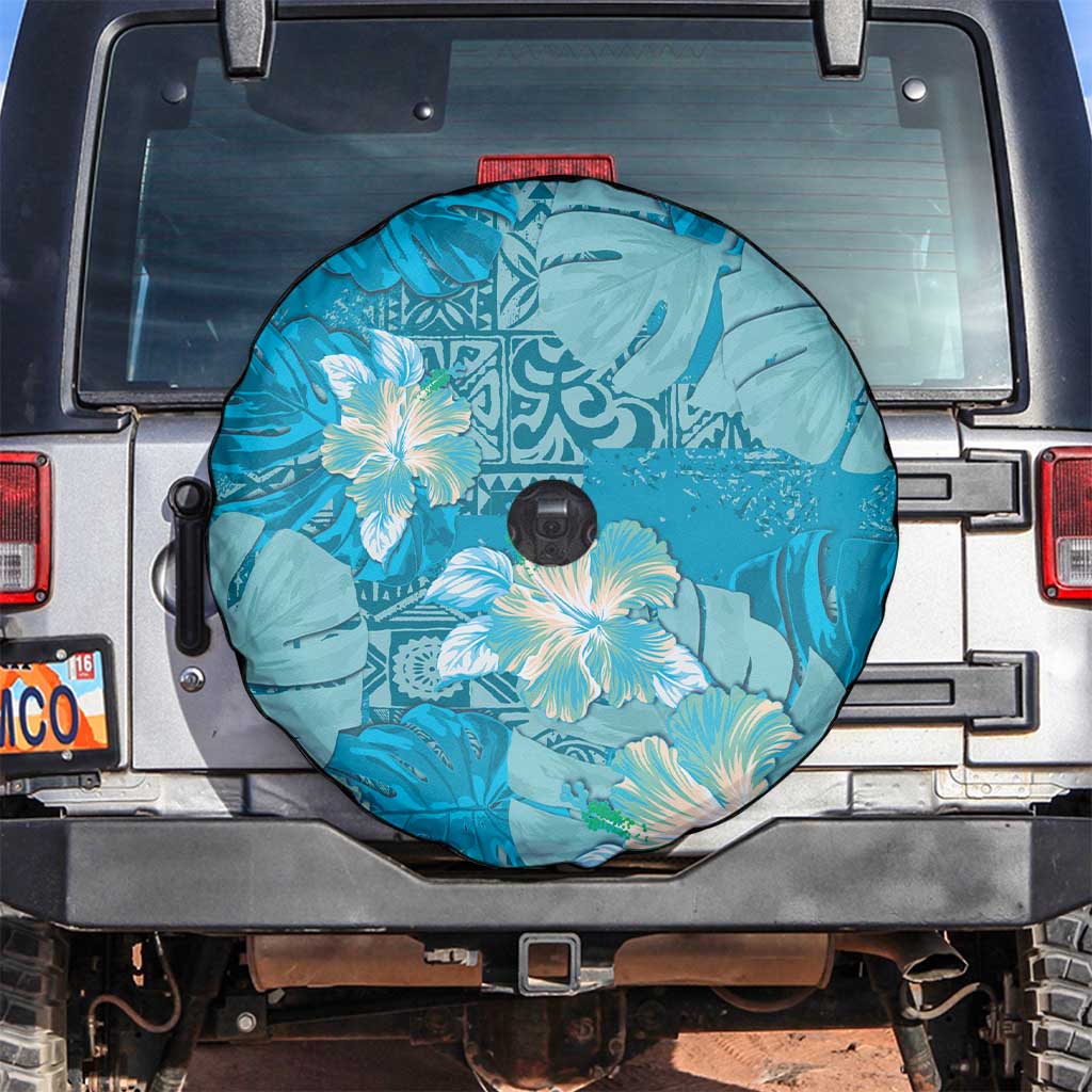 Hawaii Spare Tire Cover Teal Polynesian Monstera Patterns DT05 Teal - Polynesian Pride