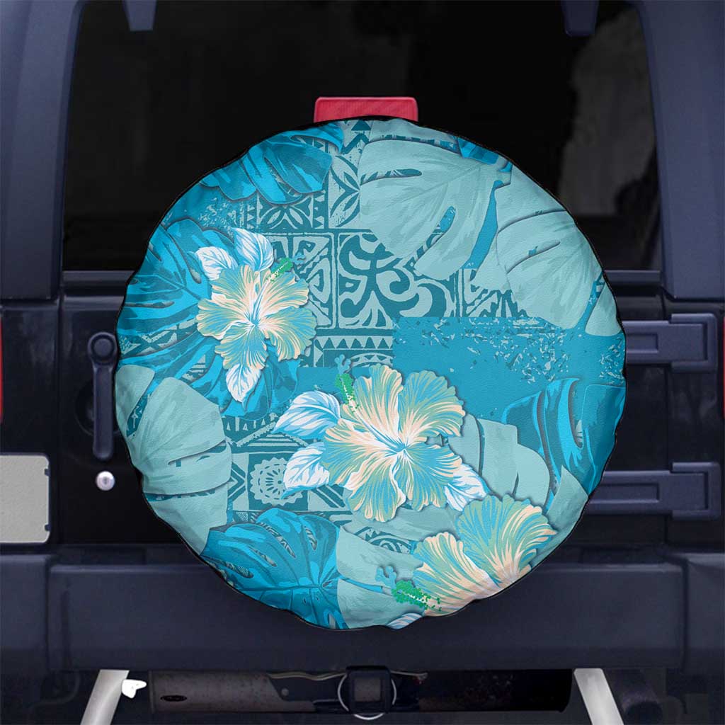Hawaii Spare Tire Cover Teal Polynesian Monstera Patterns DT05 No hole Teal - Polynesian Pride