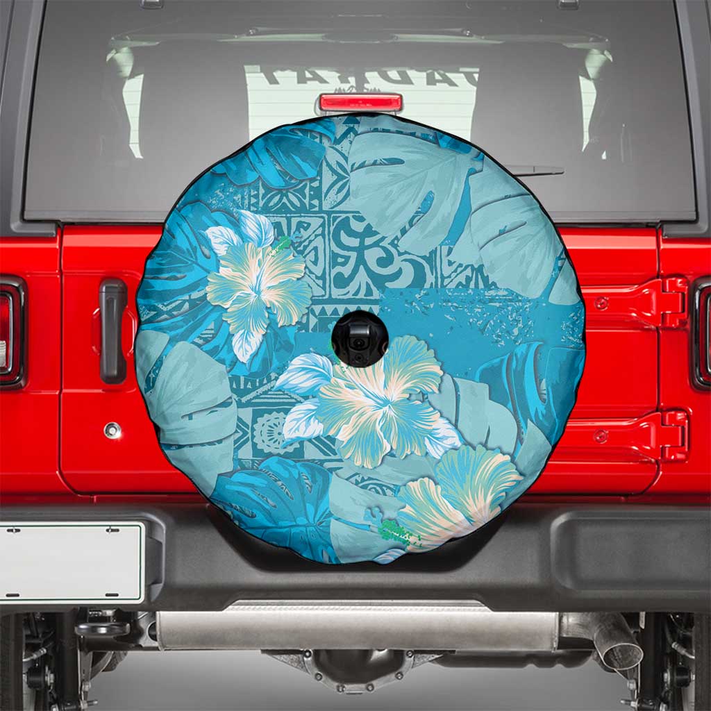 Hawaii Spare Tire Cover Teal Polynesian Monstera Patterns DT05 - Polynesian Pride