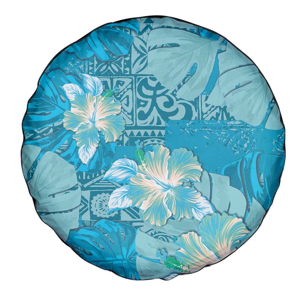 Hawaii Spare Tire Cover Teal Polynesian Monstera Patterns DT05 - Polynesian Pride
