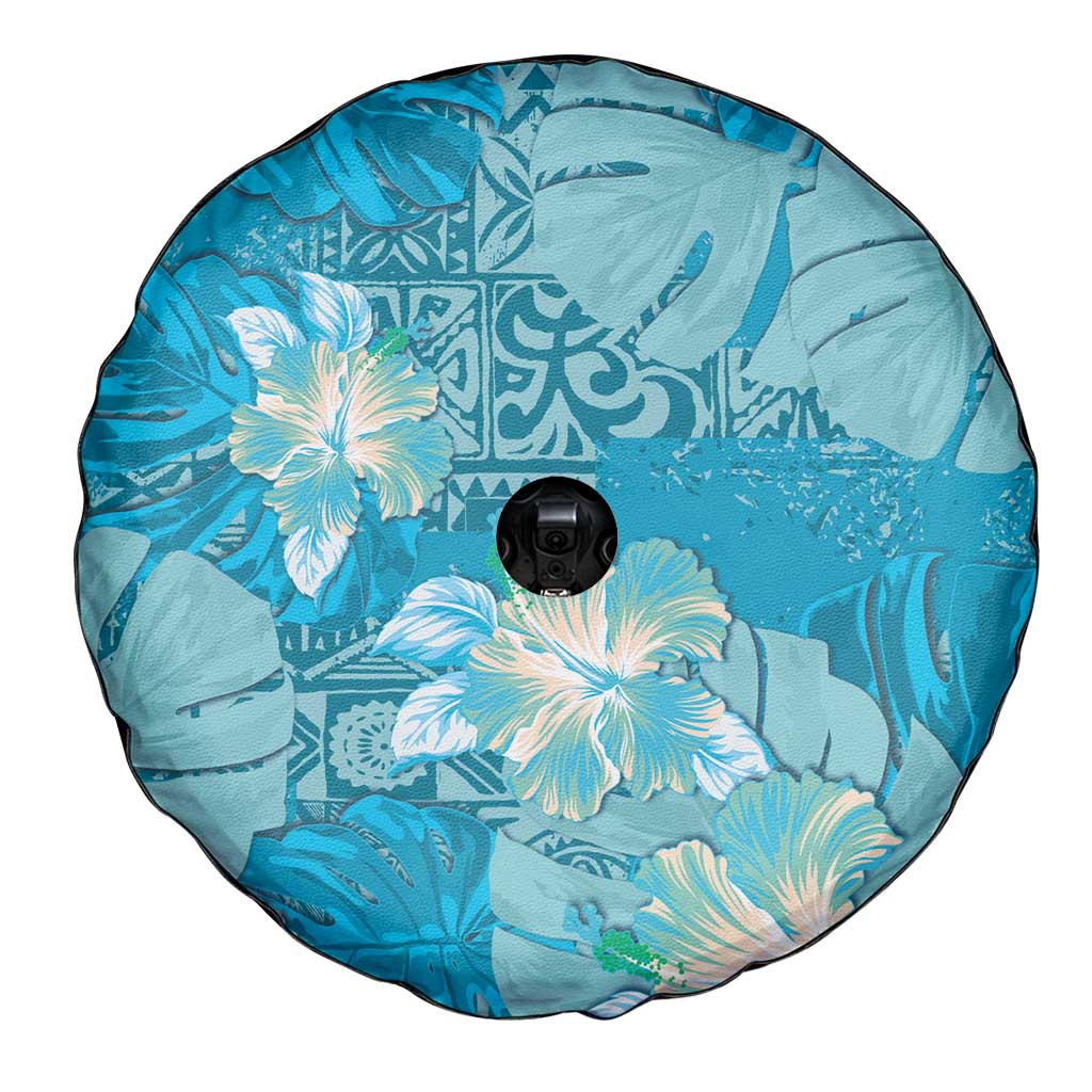 Hawaii Spare Tire Cover Teal Polynesian Monstera Patterns DT05 - Polynesian Pride
