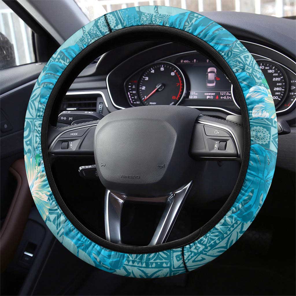 Hawaii Steering Wheel Cover Teal Polynesian Monstera Patterns DT05 - Polynesian Pride