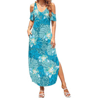 Hawaii Summer Maxi Dress Teal Polynesian Monstera Patterns DT05 Women Teal - Polynesian Pride