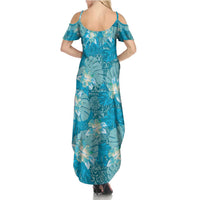 Hawaii Summer Maxi Dress Teal Polynesian Monstera Patterns DT05 - Polynesian Pride