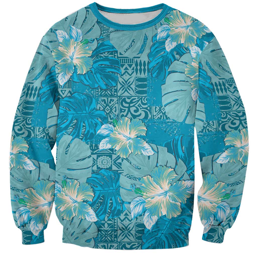 Hawaii Sweatshirt Teal Polynesian Monstera Patterns DT05 Unisex Teal - Polynesian Pride