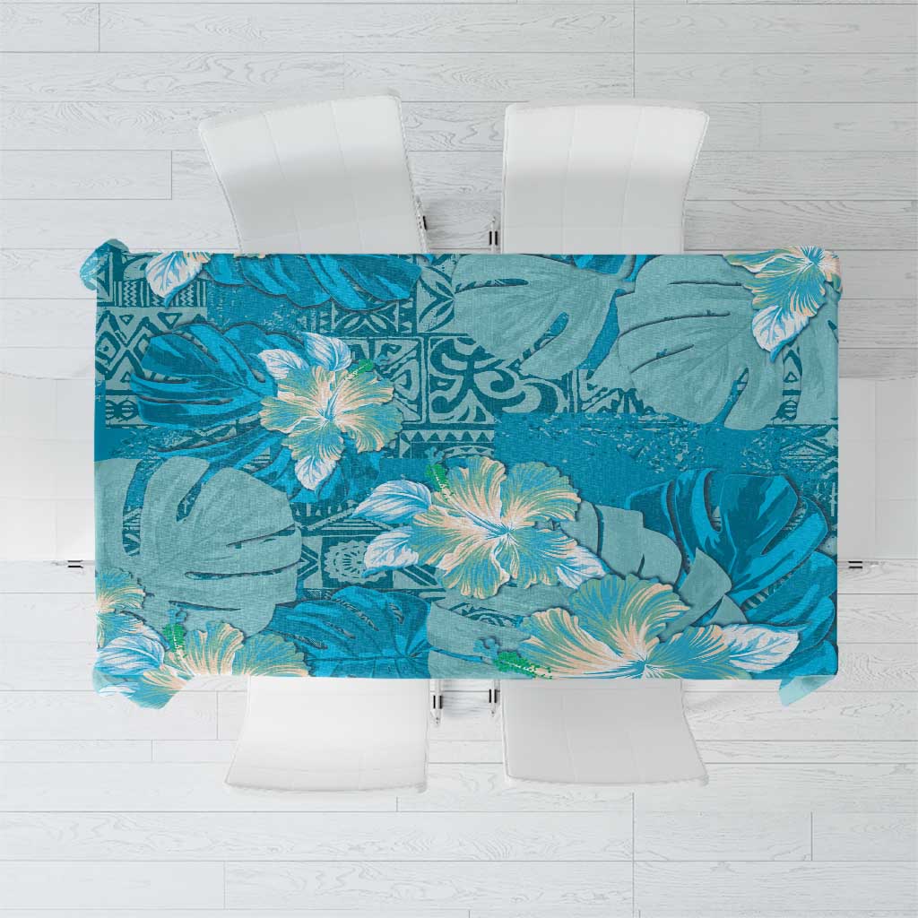Hawaii Tablecloth Teal Polynesian Monstera Patterns DT05 Teal - Polynesian Pride