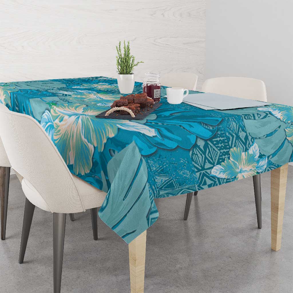 Hawaii Tablecloth Teal Polynesian Monstera Patterns DT05 - Polynesian Pride