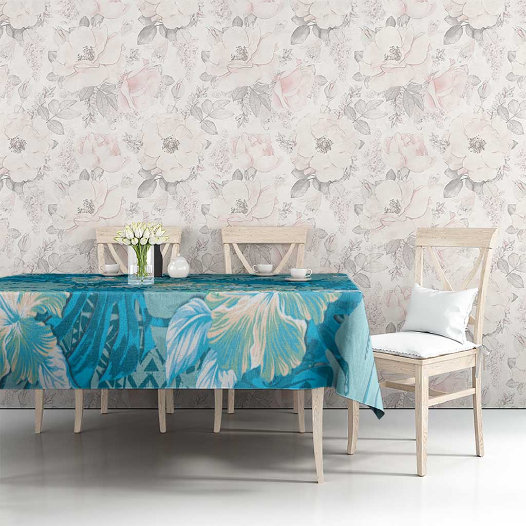Hawaii Tablecloth Teal Polynesian Monstera Patterns DT05 - Polynesian Pride