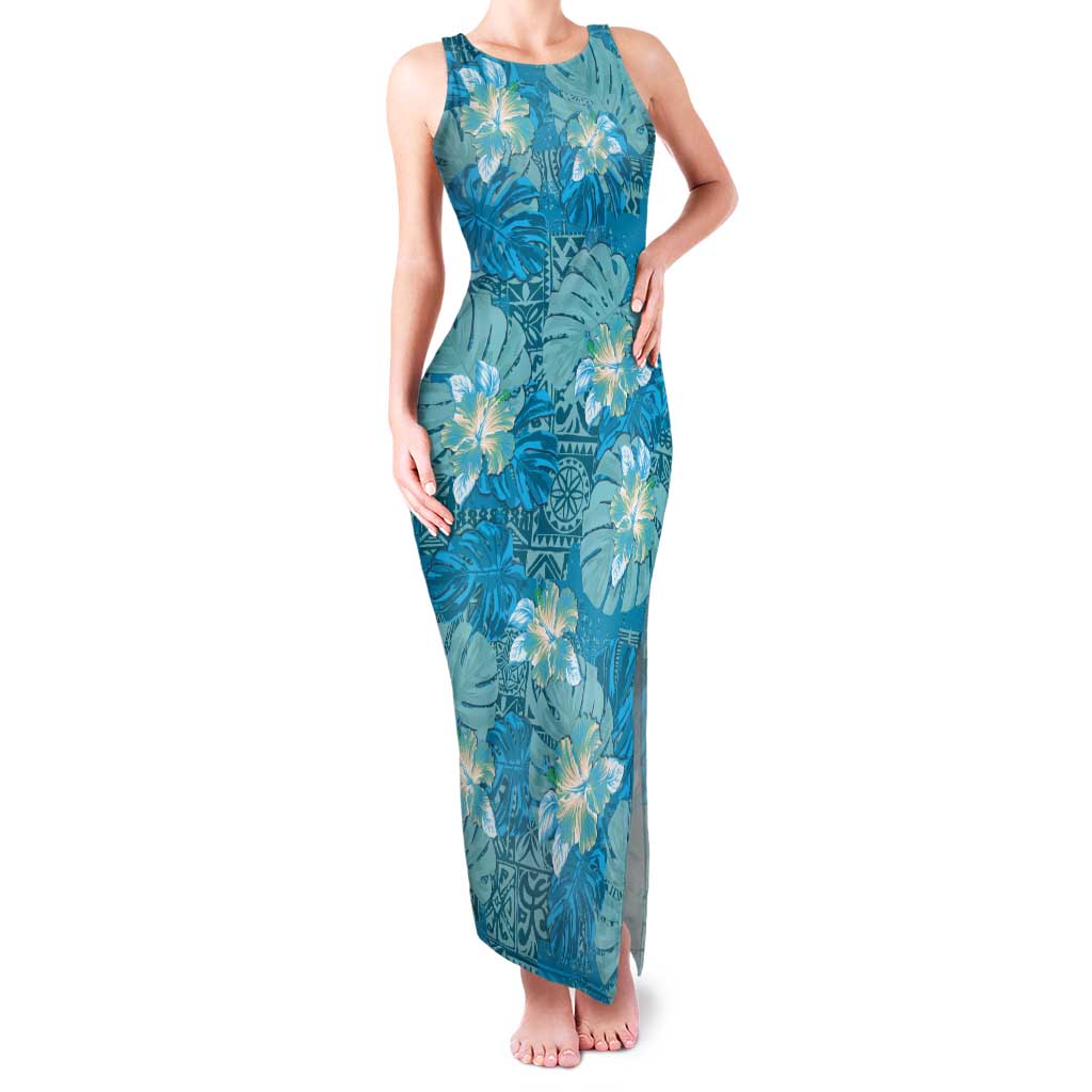 Hawaii Tank Maxi Dress Teal Polynesian Monstera Patterns DT05 Women Teal - Polynesian Pride