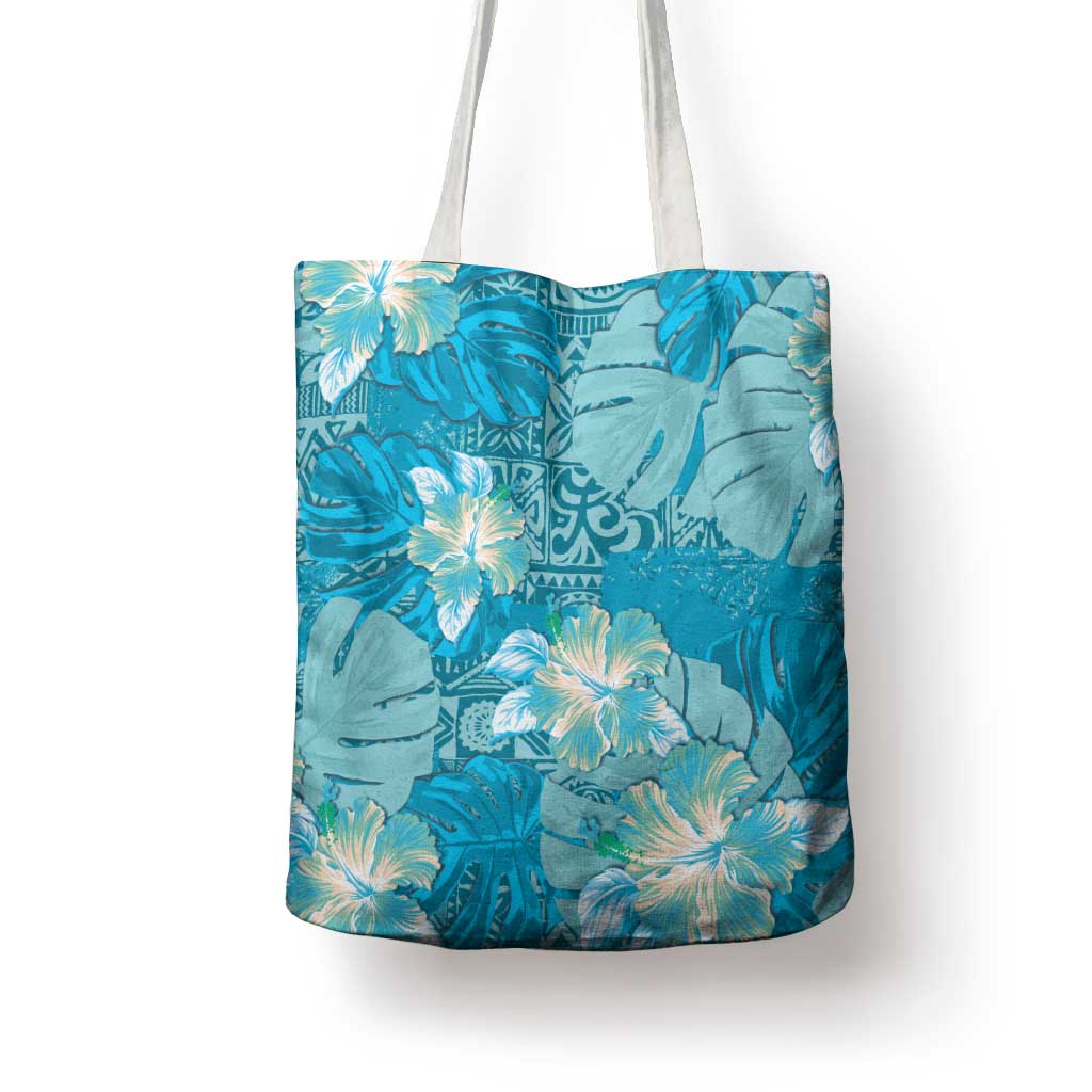 Hawaii Tote Bag Teal Polynesian Monstera Patterns DT05 - Polynesian Pride