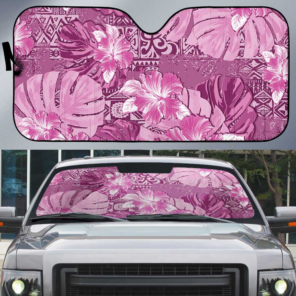 Hawaii Auto Sun Shade Magenta Polynesian Monstera Patterns DT05 Magenta - Polynesian Pride