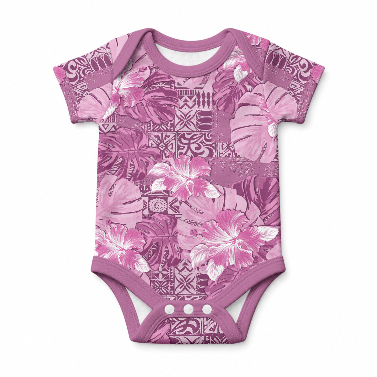 Hawaii Baby Onesie Magenta Polynesian Monstera Patterns