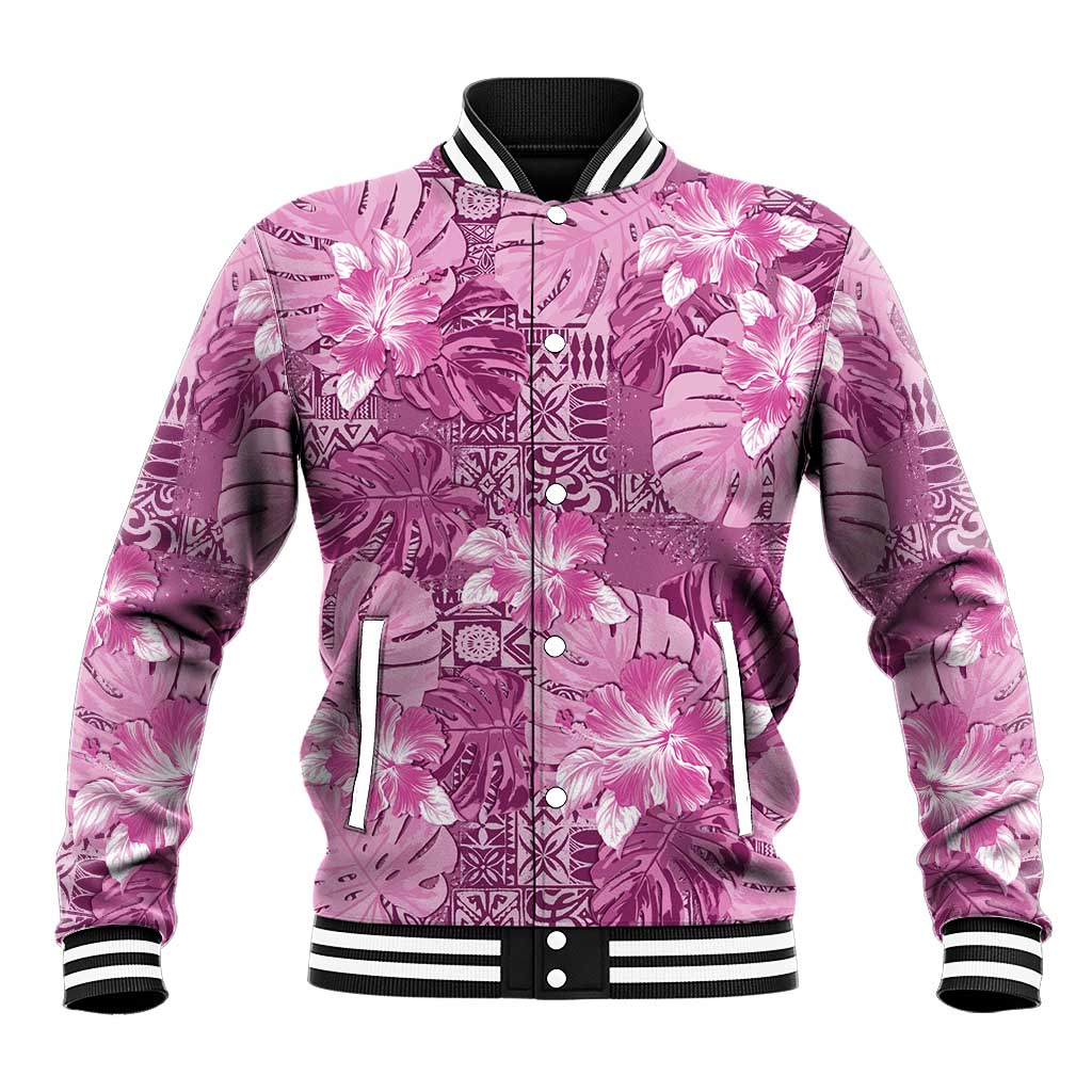 Hawaii Baseball Jacket Magenta Polynesian Monstera Patterns DT05 Unisex Magenta - Polynesian Pride