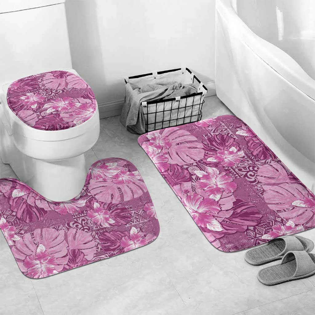 Hawaii Bathroom Set Magenta Polynesian Monstera Patterns DT05 Mat Set Only (3 pcs) One Size Magenta - Polynesian Pride