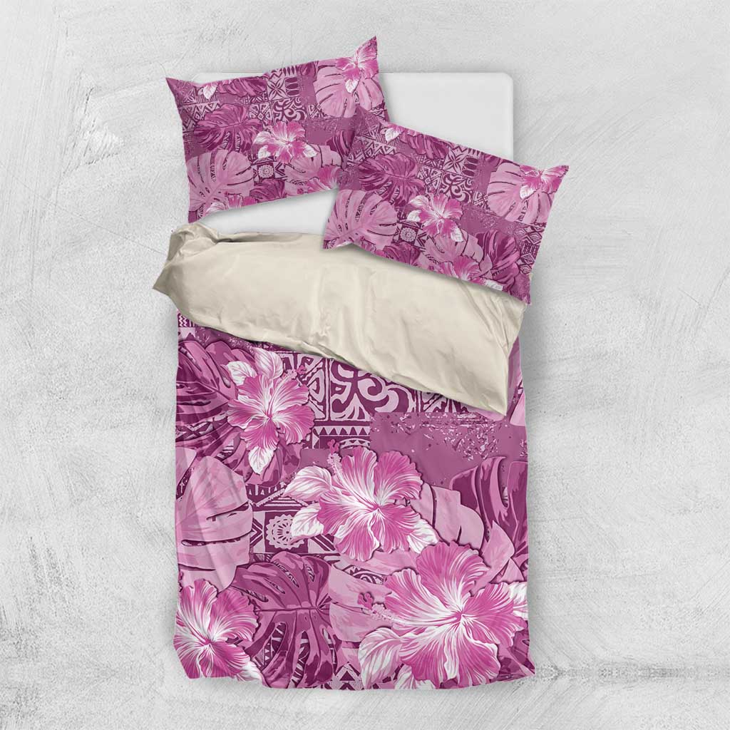 Hawaii Bedding Set Magenta Polynesian Monstera Patterns DT05 US Twin 172cm x 218cm Magenta - Polynesian Pride
