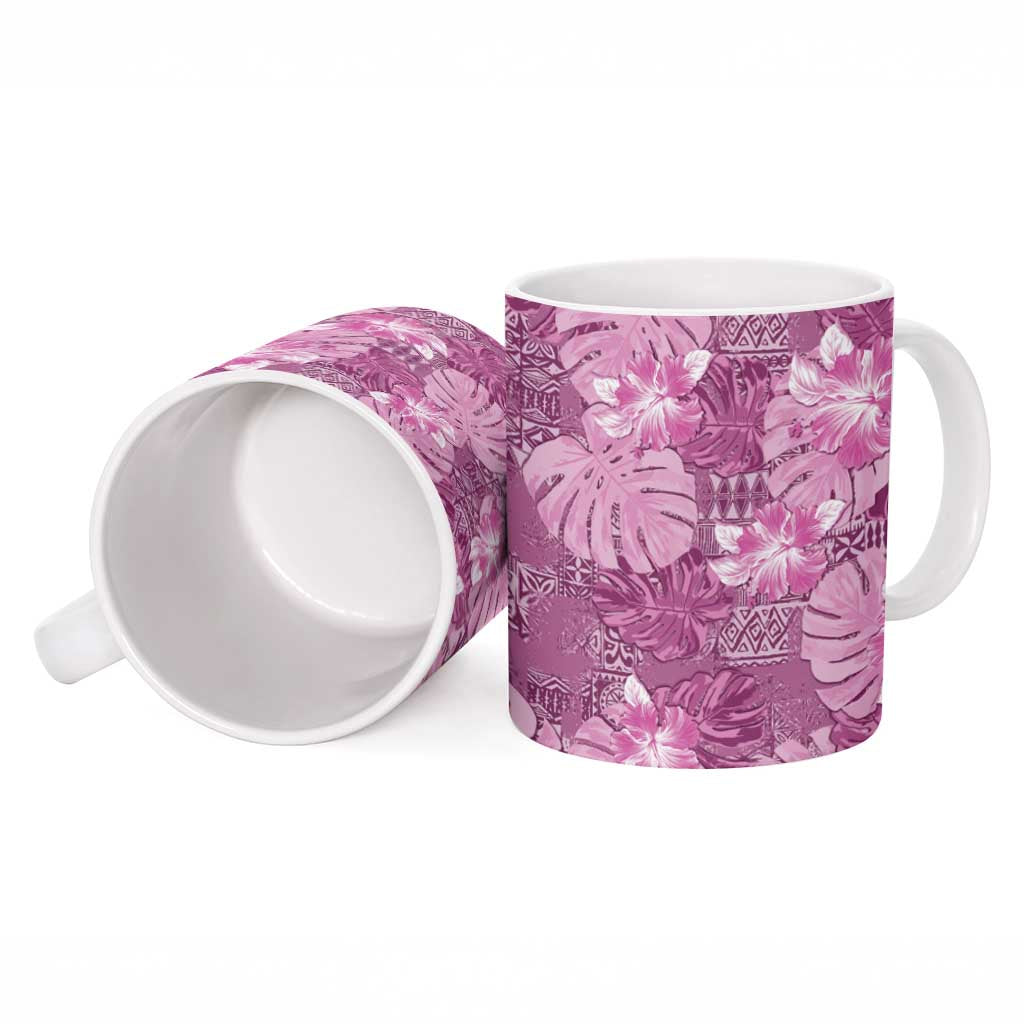 Hawaii Ceramic Mug Magenta Polynesian Monstera Patterns DT05 - Polynesian Pride