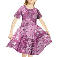 Hawaii Kid Short Sleeve Dress Magenta Polynesian Monstera Patterns DT05 - Polynesian Pride