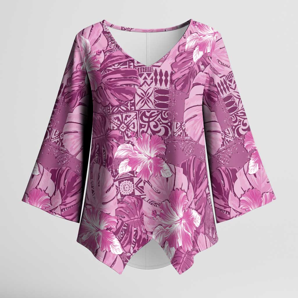 Hawaii Kimono Sleeve Blouse Magenta Polynesian Monstera Patterns DT05 Female Magenta - Polynesian Pride