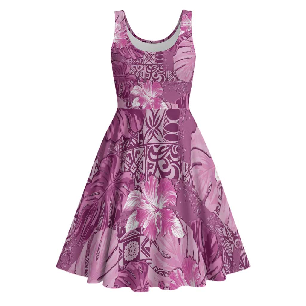 Hawaii Midi Dress Magenta Polynesian Monstera Patterns DT05 Magenta - Polynesian Pride