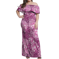 Hawaii Off Shoulder Maxi Dress Magenta Polynesian Monstera Patterns DT05 Women Magenta - Polynesian Pride