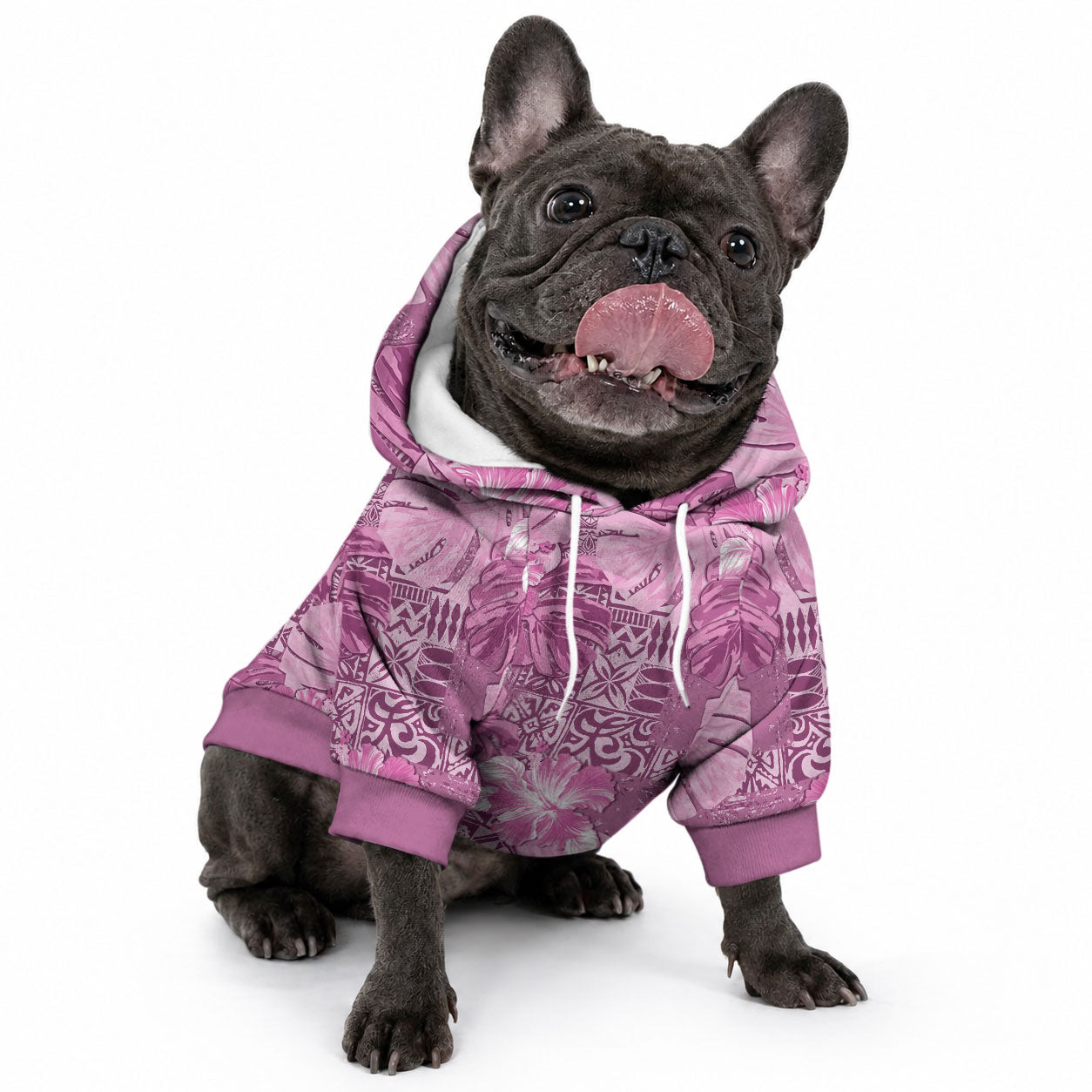 Hawaii Pet Hoodie Magenta Polynesian Monstera Patterns