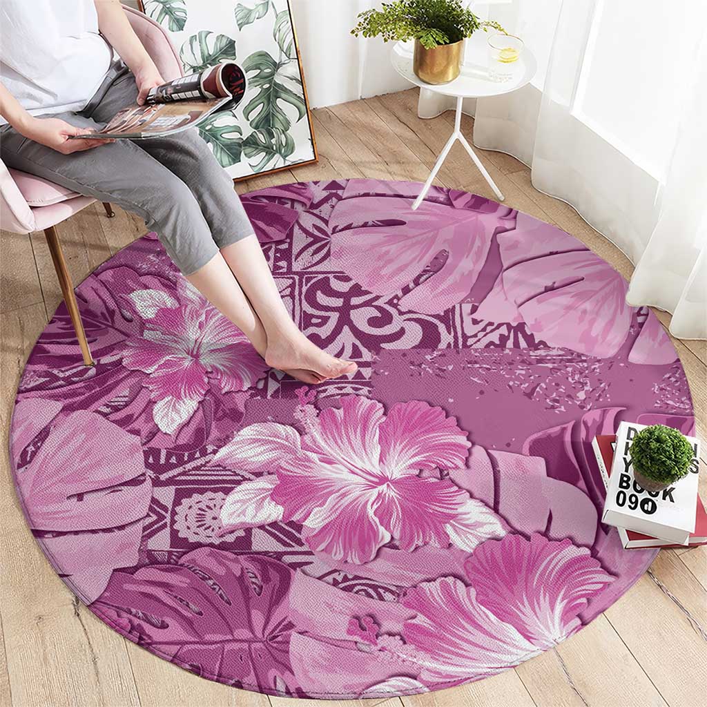 Hawaii Round Carpet Magenta Polynesian Monstera Patterns DT05 - Polynesian Pride