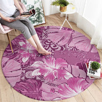 Hawaii Round Carpet Magenta Polynesian Monstera Patterns DT05 - Polynesian Pride