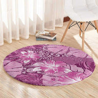Hawaii Round Carpet Magenta Polynesian Monstera Patterns DT05 - Polynesian Pride